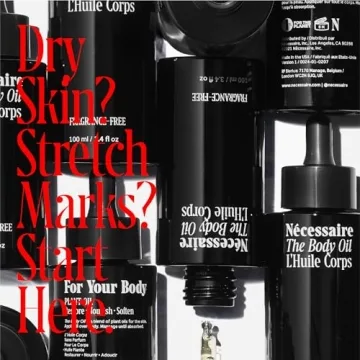 Nécessaire The Body Oil. 100% Organic + Cold-Pressed. Vitamins. Omegas. Minerals. Aged Skin. Dry Skin. Stretch Marks. Hypoallergenic. Dermatologist-Tested. Non-Comedogenic. Fragrance-Free. 3.4 fl oz.