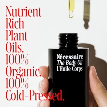 Nécessaire The Body Oil. 100% Organic + Cold-Pressed. Vitamins. Omegas. Minerals. Aged Skin. Dry Skin. Stretch Marks. Hypoallergenic. Dermatologist-Tested. Non-Comedogenic. Fragrance-Free. 3.4 fl oz.