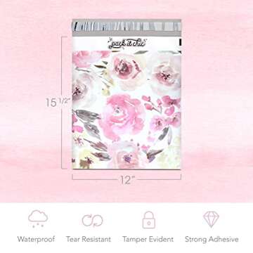 Pack It Chic - 12" X 15.5" (100 Pack) Floral Flowers - Thank You Poly Mailer Envelope Plastic Custom...