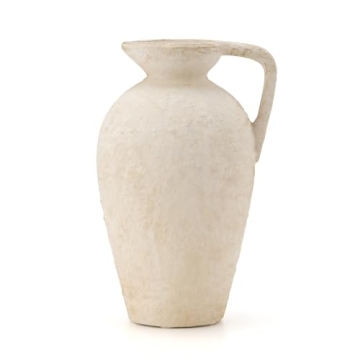 LUKA Ceramic Rustic Farmhouse Vase,9.25 inch Terracotta Vase with Handle,Neutral Tall Clay Vases Dec...