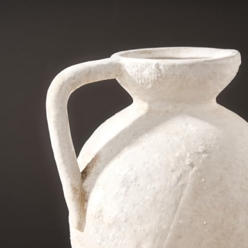 LUKA Ceramic Rustic Farmhouse Vase,9.25 inch Terracotta Vase with Handle,Neutral Tall Clay Vases Decorative Vase for Living Room,Table,Shelf Decor(Off-White,L)