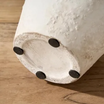 LUKA Ceramic Rustic Farmhouse Vase,9.25 inch Terracotta Vase with Handle,Neutral Tall Clay Vases Decorative Vase for Living Room,Table,Shelf Decor(Off-White,L)