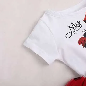 ODASDO Toddler Kids Baby Girl's My 2nd Birthday Cake Smash Outfit Two Years Old Party Ladybug Theme Polka Dots Dress Summer Cotton Short Sleeve Sequin Bowknot Tulle Skirt Headband Set Red