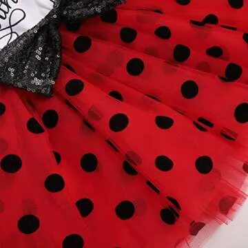 ODASDO Toddler Kids Baby Girl's My 2nd Birthday Cake Smash Outfit Two Years Old Party Ladybug Theme Polka Dots Dress Summer Cotton Short Sleeve Sequin Bowknot Tulle Skirt Headband Set Red