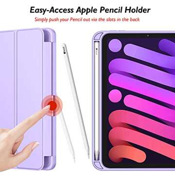 iMieet iPad Mini 7 Case 2024 (A17 Pro), iPad Mini 6 Case (8.3-Inch,2021 Model), iPad Mini 7th/6th Generation Case with Pencil Holder, Trifold Stand Smart Case with Soft TPU Back,Clove Purple