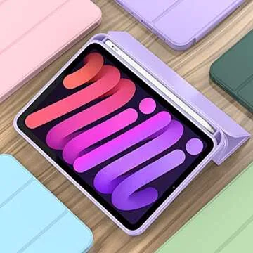 iMieet iPad Mini 7 Case 2024 (A17 Pro), iPad Mini 6 Case (8.3-Inch,2021 Model), iPad Mini 7th/6th Generation Case with Pencil Holder, Trifold Stand Smart Case with Soft TPU Back,Clove Purple