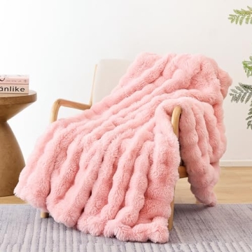 Smoofy Faux Fur Blanket Rabbit Fleece - Blush Pink Fluffy Blanket for Sofa, Cozy Soft Plush Throw Bl...