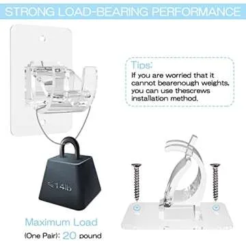 Wabboreq 8PCS No Drill Curtain Rod Brackets, Self-Adhesive, Universal, Plastic & Stainless Steel, Wall Mount, Transparent