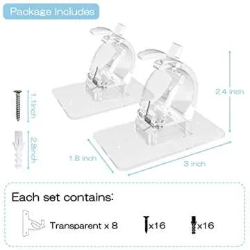 Wabboreq 8PCS No Drill Curtain Rod Brackets, Self-Adhesive, Universal, Plastic & Stainless Steel, Wall Mount, Transparent