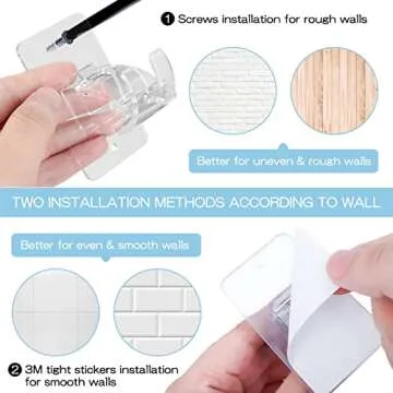 Wabboreq 8PCS No Drill Curtain Rod Brackets, Self-Adhesive, Universal, Plastic & Stainless Steel, Wall Mount, Transparent