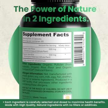 Atlantic Naturals Sea Moss with Spirulina Superfood Capsules - Multivitamin Supplement Supports Healthy Iron and Immune Health, Alternative to Seamoss Gel and Powder - Irish Sea Moss Capsules (120 ct)