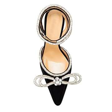 Elegant Arqa Rhinestone Bow Chunky Heel Wedding Pumps