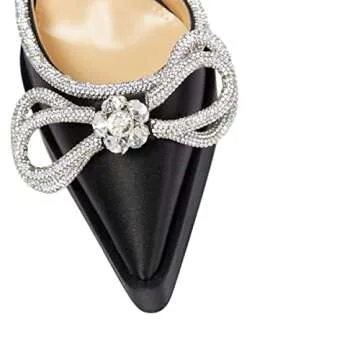 Elegant Arqa Rhinestone Bow Chunky Heel Wedding Pumps