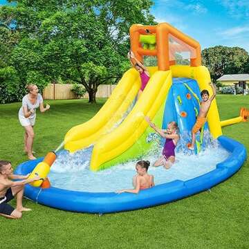 Bestway H2OGO Mount Splashmore Kids Inflatable Outdoor Backyard Water Slide Splash Park with Climbin...