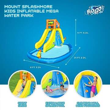 Bestway H2OGO Mount Splashmore Kids Inflatable Outdoor Backyard Water Slide Splash Park with Climbing Wall, Slide, Splash Zone, and Spray Blaster