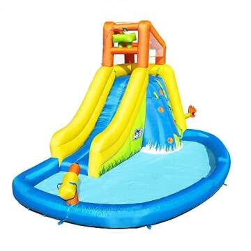 Bestway H2OGO Mount Splashmore Kids Inflatable Outdoor Backyard Water Slide Splash Park with Climbing Wall, Slide, Splash Zone, and Spray Blaster