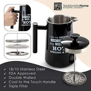 SeddonistaHome French Press Coffee Maker - 34oz Thermal Insulated