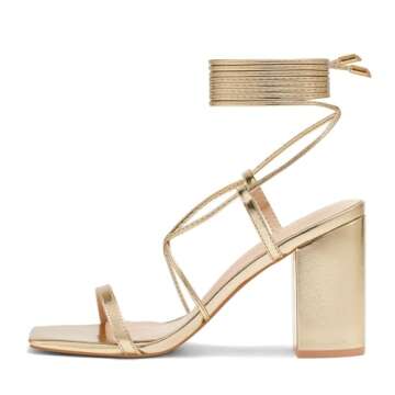 Elisabet Tang Women's Strappy Chunky Heels Sandals, Lace Up 3 inch Low Block Heels Ankle Wrap Heel S...