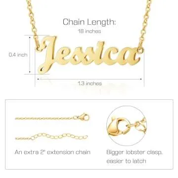 Ldurian Custom Name Necklace, Jessica Name Plate Pendant Necklace Pre Gifts, Charm Necklaces Jewelry for Birthday Anniversary