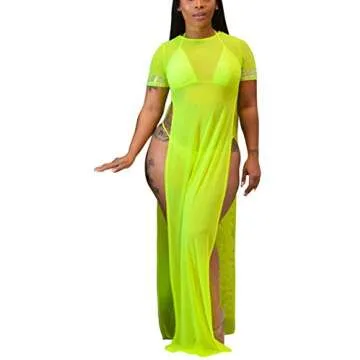 Women's Sexy See Thur Long Maxi Summer Dresses Plus Size Casual Loose Round Neck Short Sleeve Beach ...