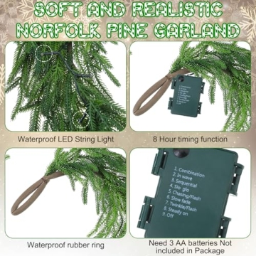 Wavyknot Norfolk Pine Garland - Pre Lit & Realistic Design