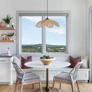 ELYCCUPA 20” Boho Hand Woven Rattan Pendant Light with Six Leaf Shade 1-Light Adjustable Coastal M...