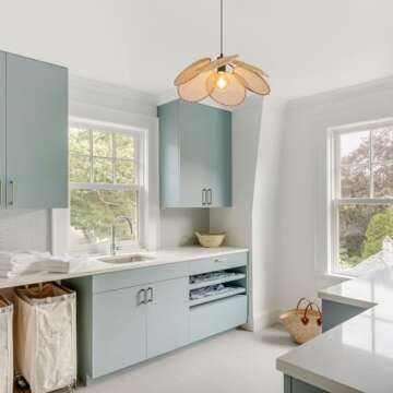 ELYCCUPA 20” Boho Hand Woven Rattan Pendant Light with Six Leaf Shade 1-Light Adjustable Coastal Mini Chandelier for Dining Room Kitchen Island Hallway Farmhouse, UL Listed