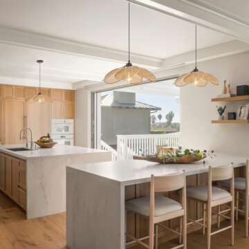 ELYCCUPA 20” Boho Hand Woven Rattan Pendant Light with Six Leaf Shade 1-Light Adjustable Coastal Mini Chandelier for Dining Room Kitchen Island Hallway Farmhouse, UL Listed