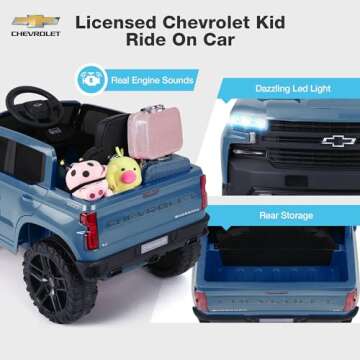 Kimbosmart Licensed Chevrolet Kids Electric Car - Realistic Electric Vehicles with LED Lights and Mu...