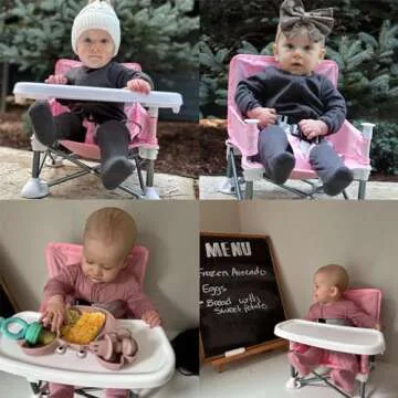 PandaEar Portable Baby Seat Travel| Compact Fold with Straps for Indoor/Outdoor Use| Great for Camping, Beach, Lawn |Toddlers, Kids, Boys, Girls (Pink)