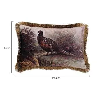 Creative Co-Op Pheasant Fabric Pillow with Fringe