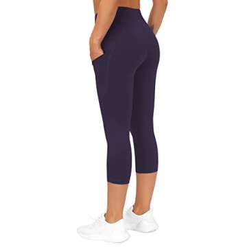 THE GYM PEOPLE Thick High Waist Capris Yoga Pants with Pockets, Tummy Control Workout Running Yoga Leggings for Women