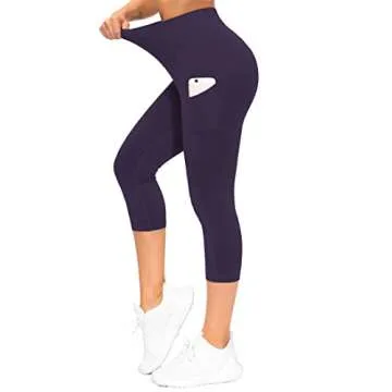 THE GYM PEOPLE Thick High Waist Capris Yoga Pants with Pockets, Tummy Control Workout Running Yoga Leggings for Women
