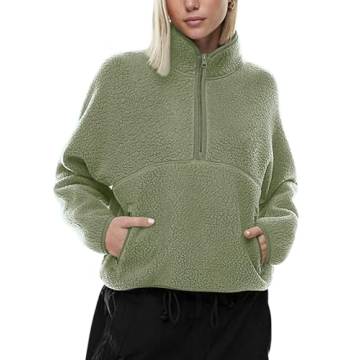 LASLULU Womens Half Zip Sherpa Pullover Jacket Cropped Sweatshirts Fleece Jacket Cute Teen Girls Swe...