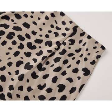 Keasmto Leopard Skirt for Women Midi Length High Waist Silk Satin Elasticized Cheetah Skirts XS