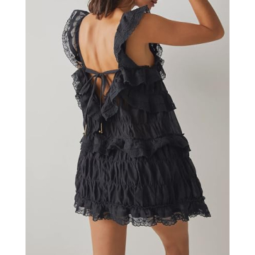 Gacaky Women's Summer Casual Sleeveless Rompers Ruffle Dress