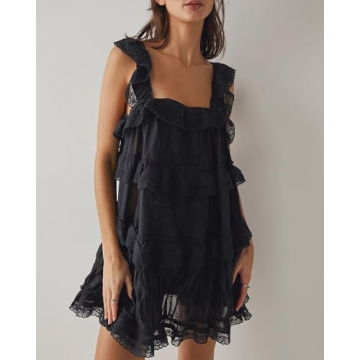 Gacaky Women's Summer Casual Sleeveless Rompers Ruffle Dress