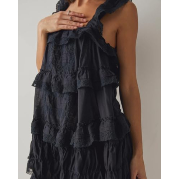 Gacaky Women's Summer Casual Sleeveless Rompers Ruffle Dress