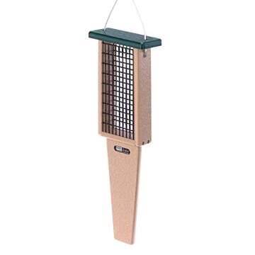 Birds Choice Pileated Suet Bird Feeder w/ Extra Long Tail Prop, Holds 2 Suet Cakes - Durable Recycled Material, Taupe w/ Green, 8"L x 3"W x 22.5"H