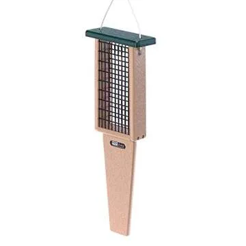 Birds Choice Pileated Suet Bird Feeder w/ Extra Long Tail Prop, Holds 2 Suet Cakes - Durable Recycled Material, Taupe w/ Green, 8"L x 3"W x 22.5"H
