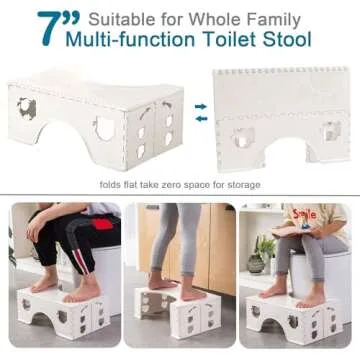 Foldable Toilet Stool, 7 inches Healthy Squatting Posture Poop Stool with Anti-Slip Feet by CHEAGO, Portable Travel Foot Stool for Toilet, Unique Folding Design Compact&Wide footrest (Snow White)