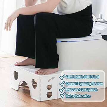 Foldable Toilet Stool, 7 inches Healthy Squatting Posture Poop Stool with Anti-Slip Feet by CHEAGO, Portable Travel Foot Stool for Toilet, Unique Folding Design Compact&Wide footrest (Snow White)