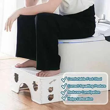 Foldable Toilet Stool, 7 inches Healthy Squatting Posture Poop Stool with Anti-Slip Feet by CHEAGO, Portable Travel Foot Stool for Toilet, Unique Folding Design Compact&Wide footrest (Snow White)