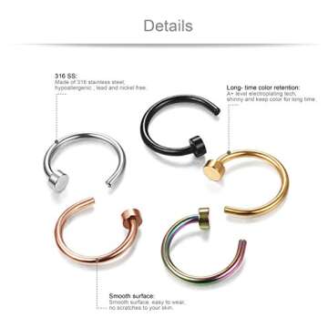 Jstyle 5 Pcs 18G Stainless Steel Nose Rings Hoop Jewelry Set