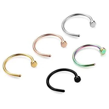 Jstyle 5 Pcs 18G Stainless Steel Nose Rings - Comfortable Fit