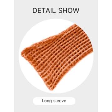 KEOMUD Women Mesh Crochet Crop Top Long Sleeve Hollow Out Cropped Knit Sweater Bikini Beach See Through Cover Ups Orange Medium