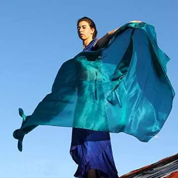 Nahari Silks Womens 100% Silk Dance Scarves Shawls Wraps Solid Colors Emerald Teal 108"