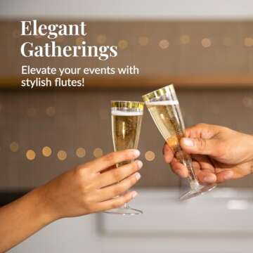 Prestee Set of 24 Plastic Champagne Flutes with Gold Rim - 4.5 oz - Shatterproof Disposable Glasses ...