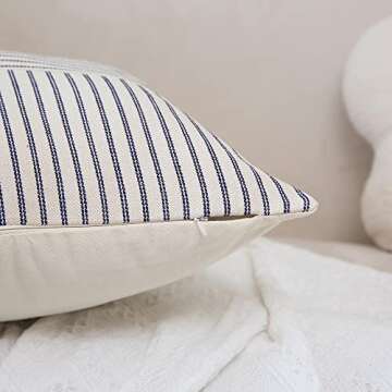 Hckot Navy Blue Beige Patchwork Throw Pillow Covers Pack of 2