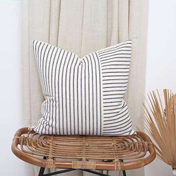 Hckot Navy Blue Beige Patchwork Throw Pillow Covers Pack of 2